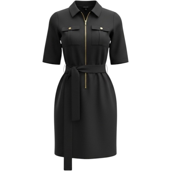 Roz & Ali Dresses & Skirts - Roz & Ali Womens Black Zip Front Utility Belted Midi Dress Size 6 Gold Hardware